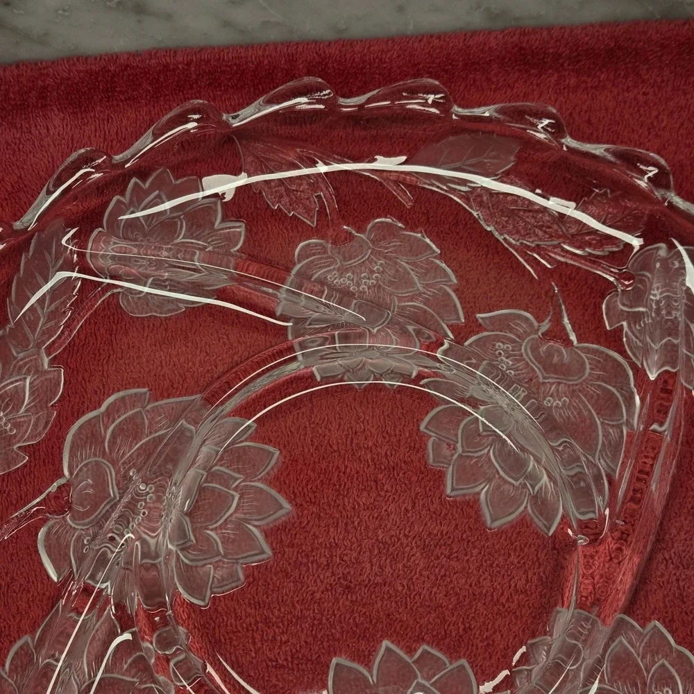 Vintage Crystal Clear Studios Divided Platter Frosted‎ Chrysanthemum, 13x13x1.75